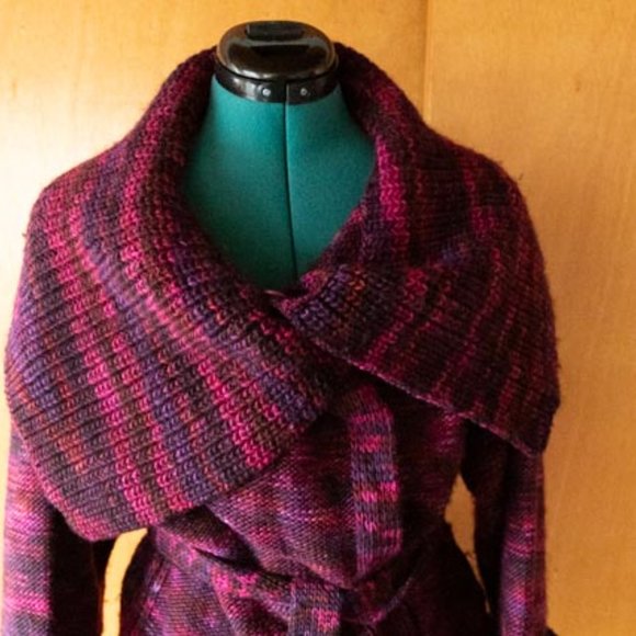 Marc by Marc Jacobs 100% Wool Burgundy Purple Pink Belt Collar Sweater wmns L/XL - Picture 4 of 11